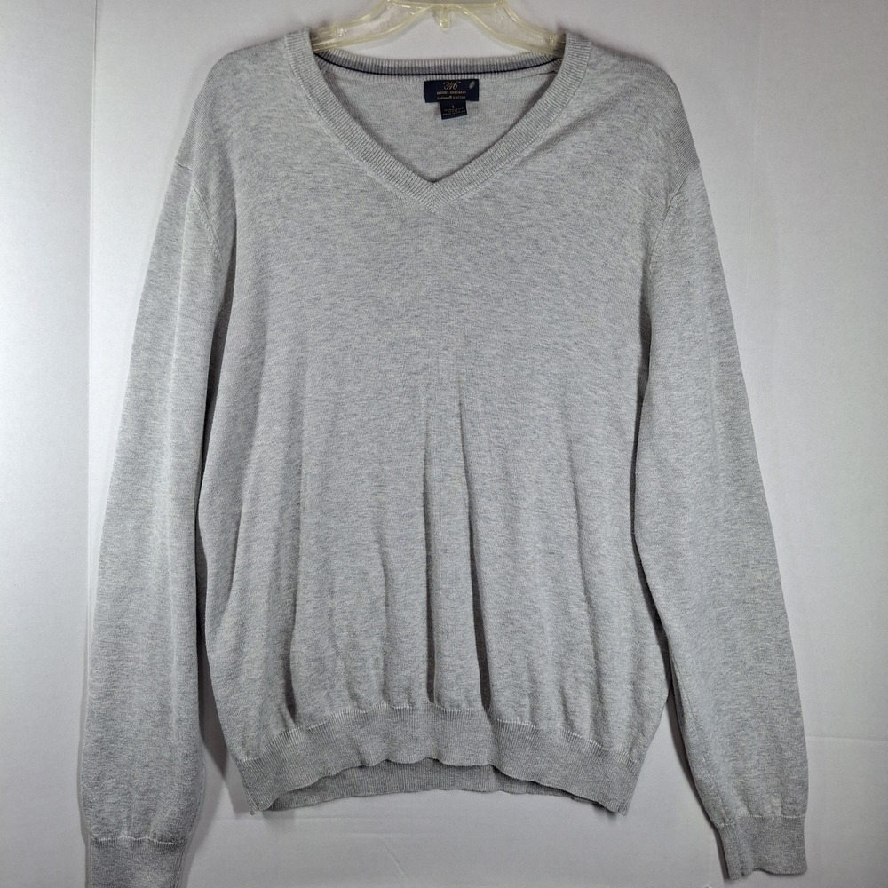 Brooks Brothers Mens‎ Large Gray Supima Cotton V-Neck Sweater Preppy Academia